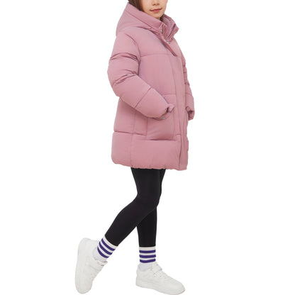 Rokka&Rolla Girls' Long Puffer Jacket with Soft Mini Fur Lined Hood - Pink
