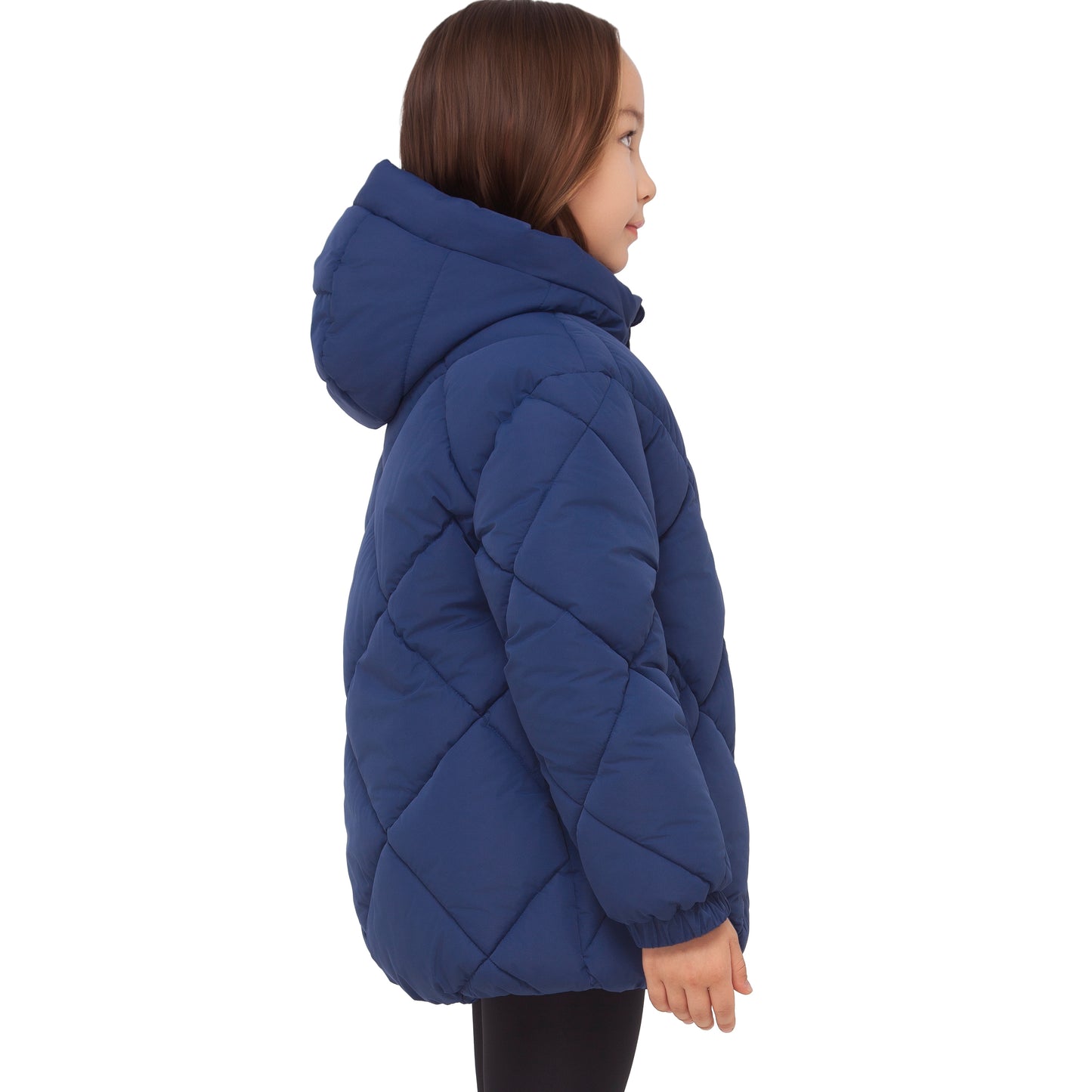 Girls Diamond Quilted Hooded Puffer Jacket - Navy
