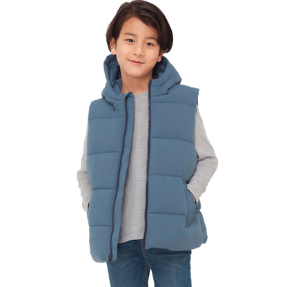 Boys Hooded Puffer Vest Lightweight Warm All Season Bodywarmer - Slate Blue