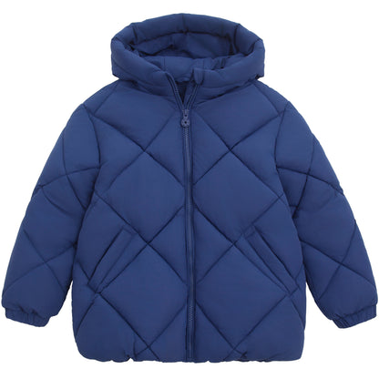 Girls Diamond Quilted Hooded Puffer Jacket - Navy