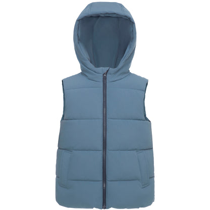 Boys Hooded Puffer Vest Lightweight Warm All Season Bodywarmer - Slate Blue