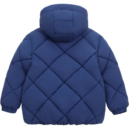 Girls Diamond Quilted Hooded Puffer Jacket - Navy