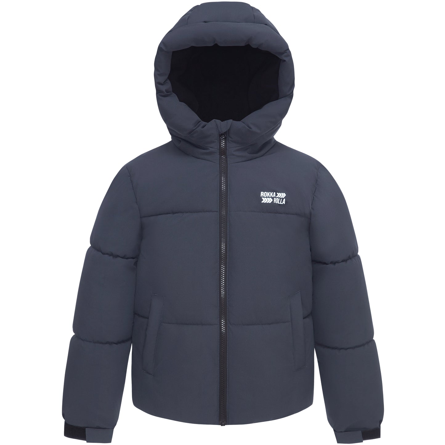 Boys Boxy Puffer Jacket With Water-Resistant Fleece Lining - Grey