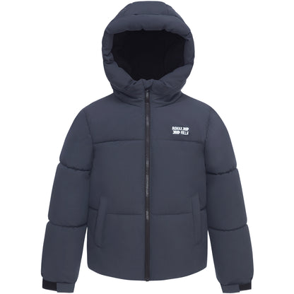 Boys Boxy Puffer Jacket With Water-Resistant Fleece Lining - Grey
