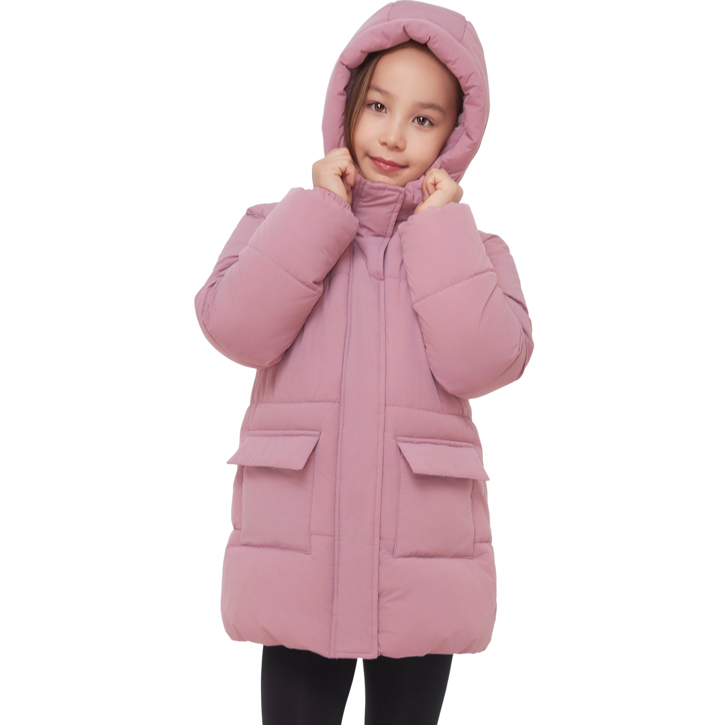 Rokka&Rolla Girls' Long Puffer Jacket with Soft Mini Fur Lined Hood - Pink