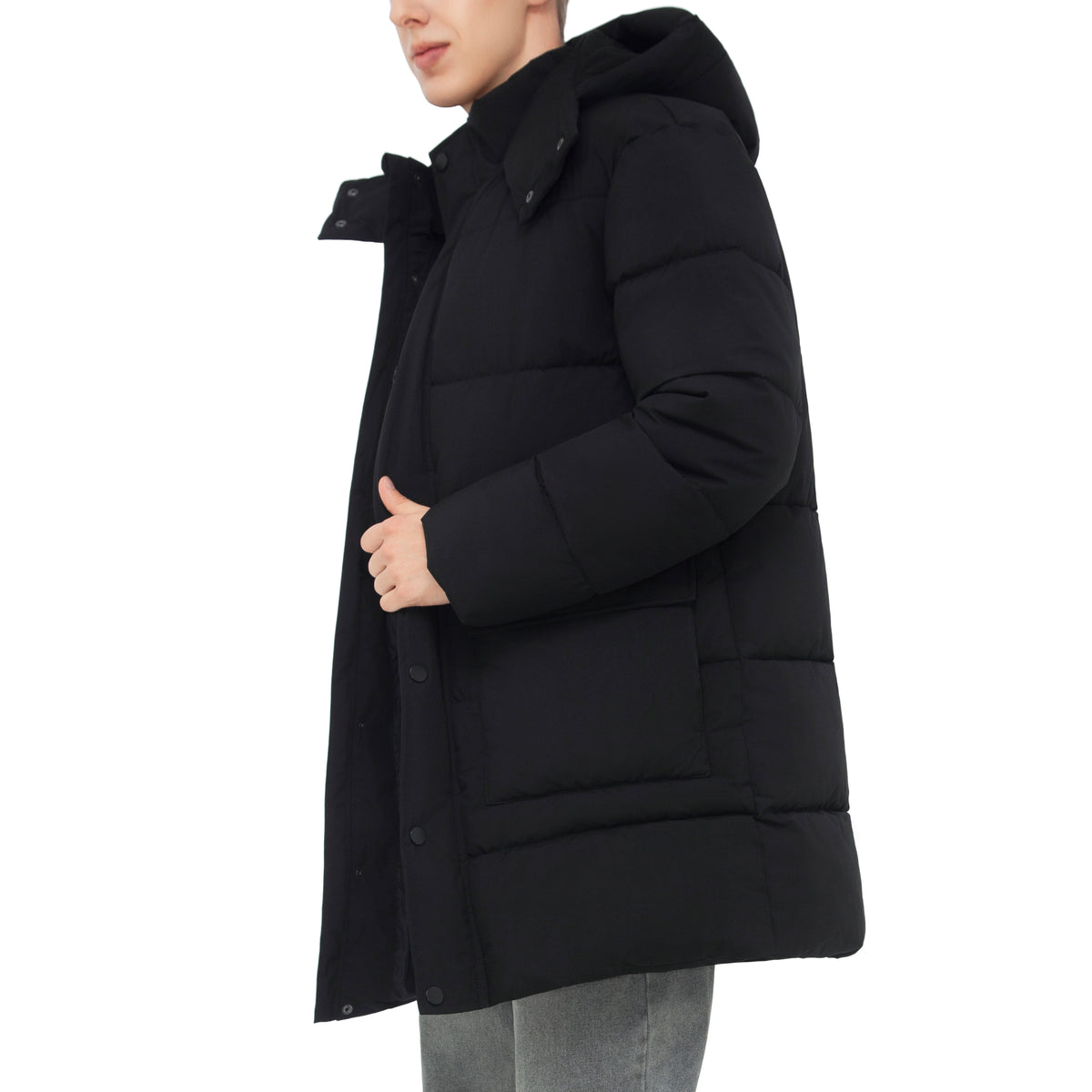 Men's Puffer Jacket Water-Resistant Fleece-Lined Winter Coat - Black