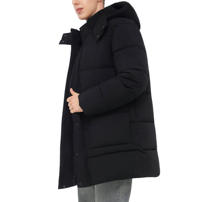 Men's Puffer Jacket Water-Resistant Fleece-Lined Winter Coat - Black