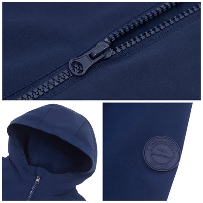 Girls Fleece Lining Jacket with Bubble Hem Snap Pockets Coat - Navy
