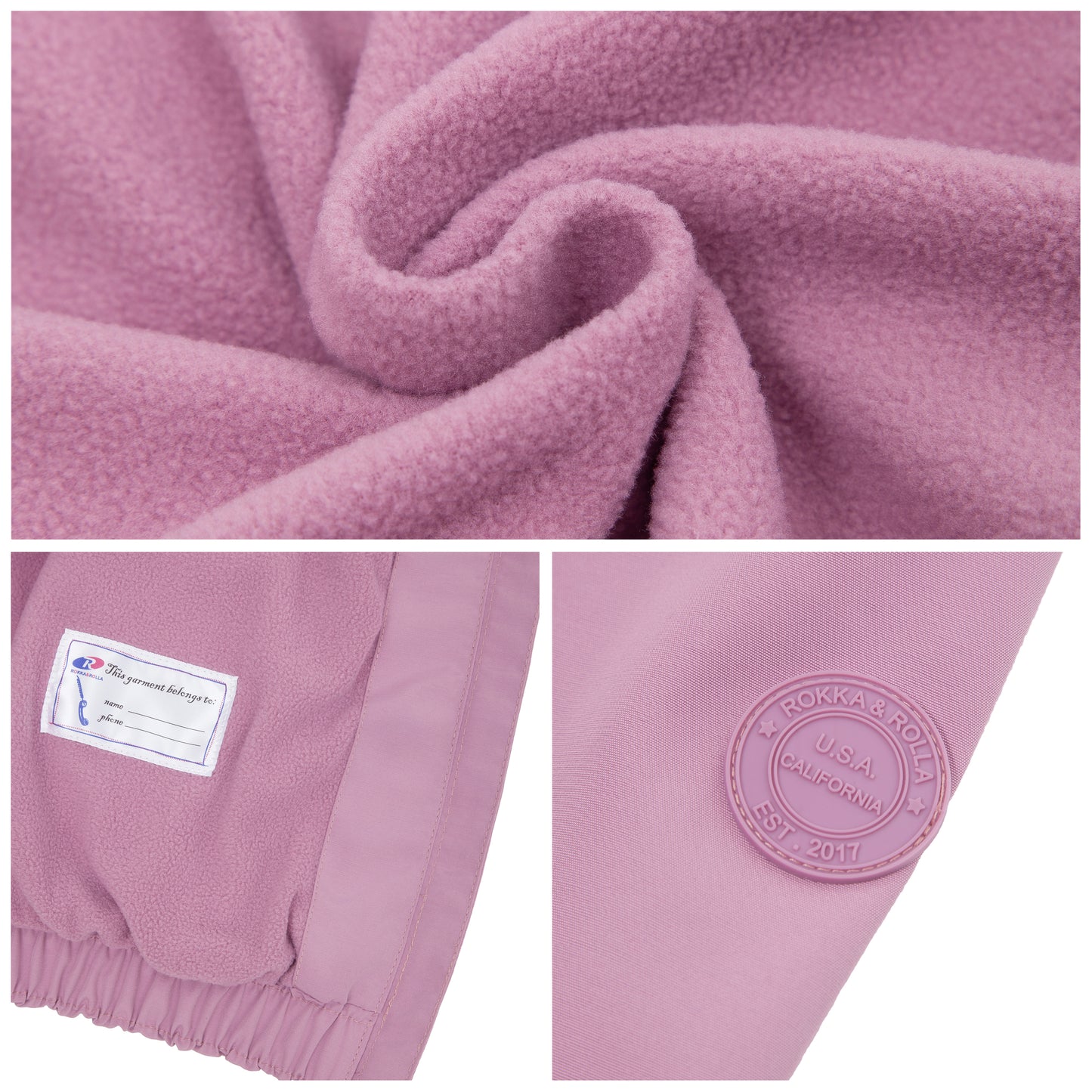 Girls Fleece Lining Jacket with Bubble Hem Snap Pockets Coat - Pink