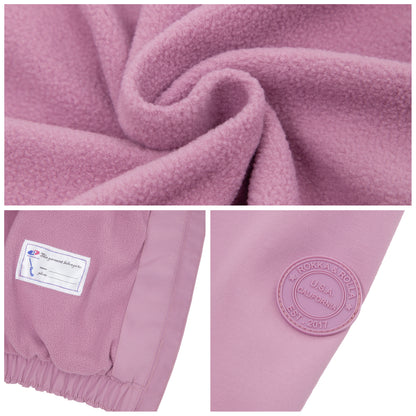 Girls Fleece Lining Jacket with Bubble Hem Snap Pockets Coat - Pink