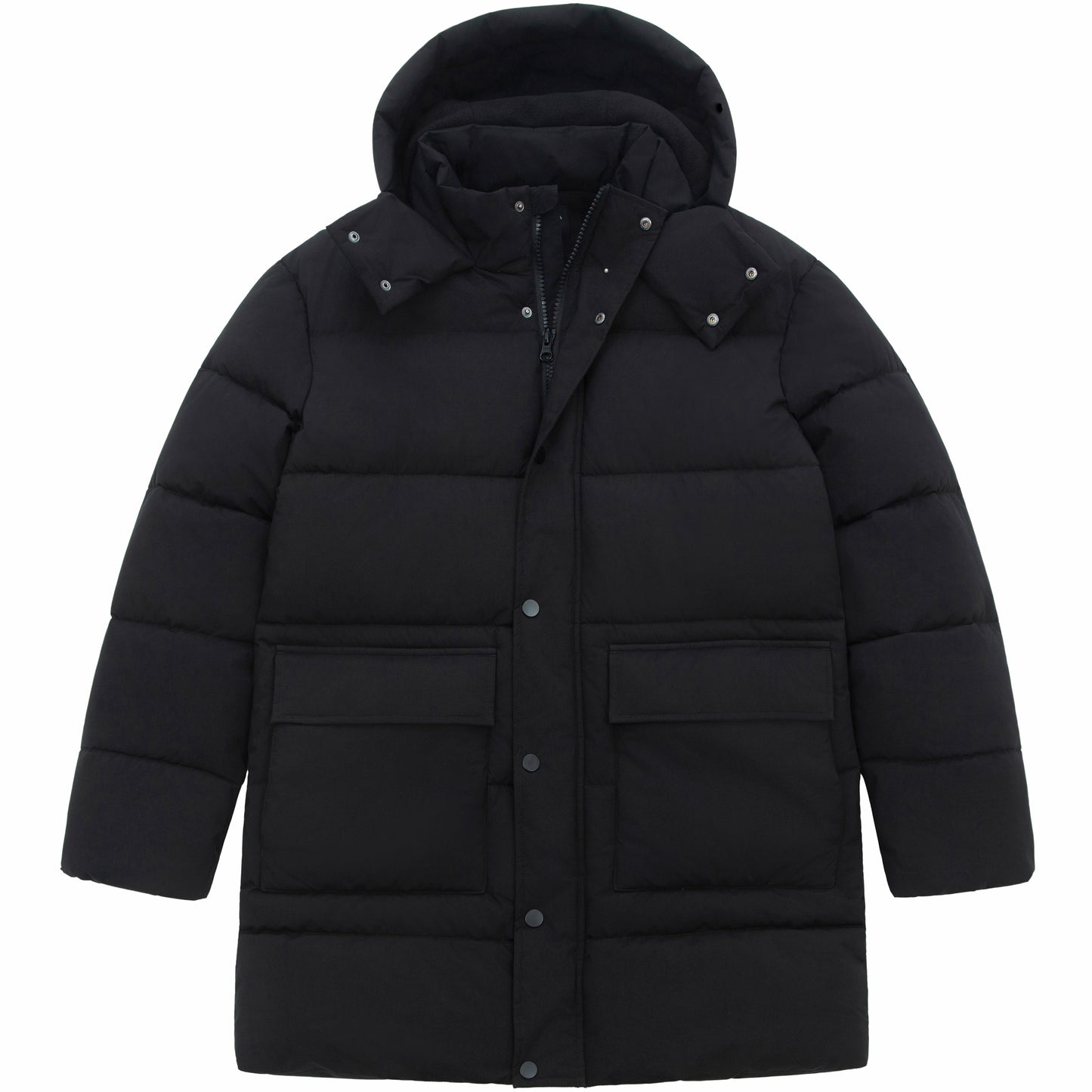 Men's Puffer Jacket Water-Resistant Fleece-Lined Winter Coat - Black