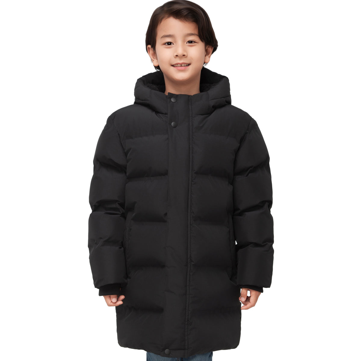 Rokka&Rolla Boys Long Seamless Puffer Jacket Fleece Lining Winter Coat - Black