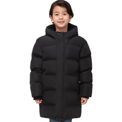 Rokka&Rolla Boys Long Seamless Puffer Jacket Fleece Lining Winter Coat - Black