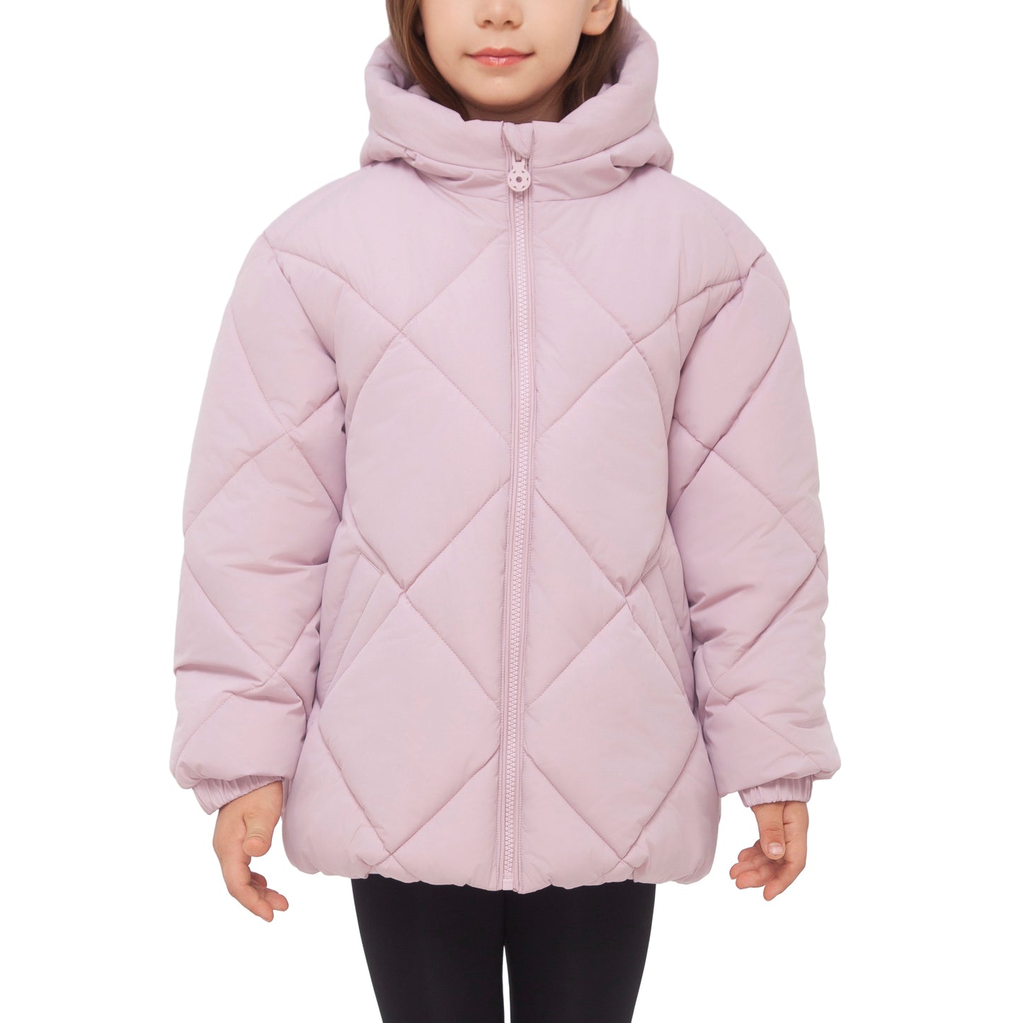 Girls Diamond Quilted Hooded Puffer Jacket - Pink
