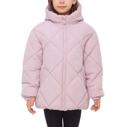 Girls Diamond Quilted Hooded Puffer Jacket - Pink