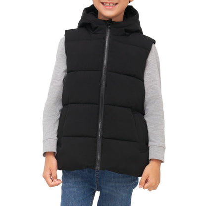 Boys Hooded Puffer Vest Lightweight Warm All Season Bodywarmer - Black