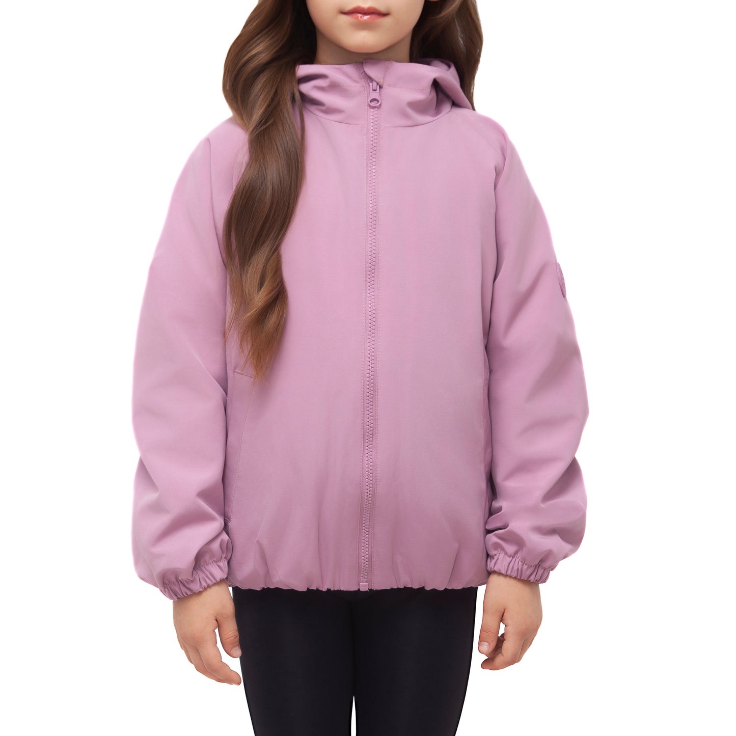 Girls Fleece Lining Jacket with Bubble Hem Snap Pockets Coat - Pink