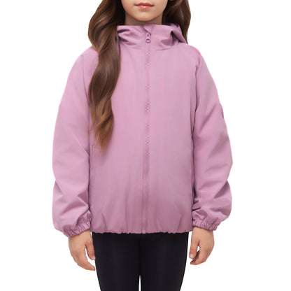Girls Fleece Lining Jacket with Bubble Hem Snap Pockets Coat - Pink
