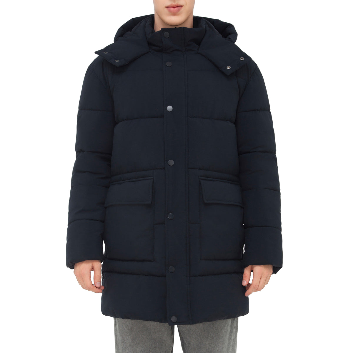 Men's Puffer Jacket Water-Resistant Fleece-Lined Winter Coat - Navy