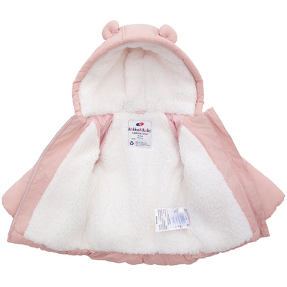Rokka&Rolla Baby Girls Puffer Jacket Fleece Lined Bear Ears Puffer Jacket - Pink