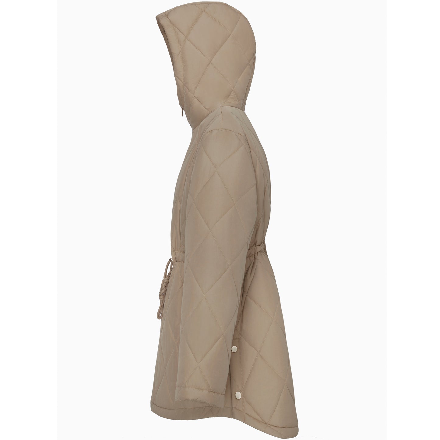 Women's Diamond Quilted Adjustable Hem and Waist Puffer Jacket - Khaki