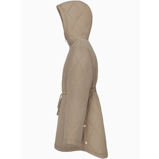 Women's Diamond Quilted Adjustable Hem and Waist Puffer Jacket - Khaki