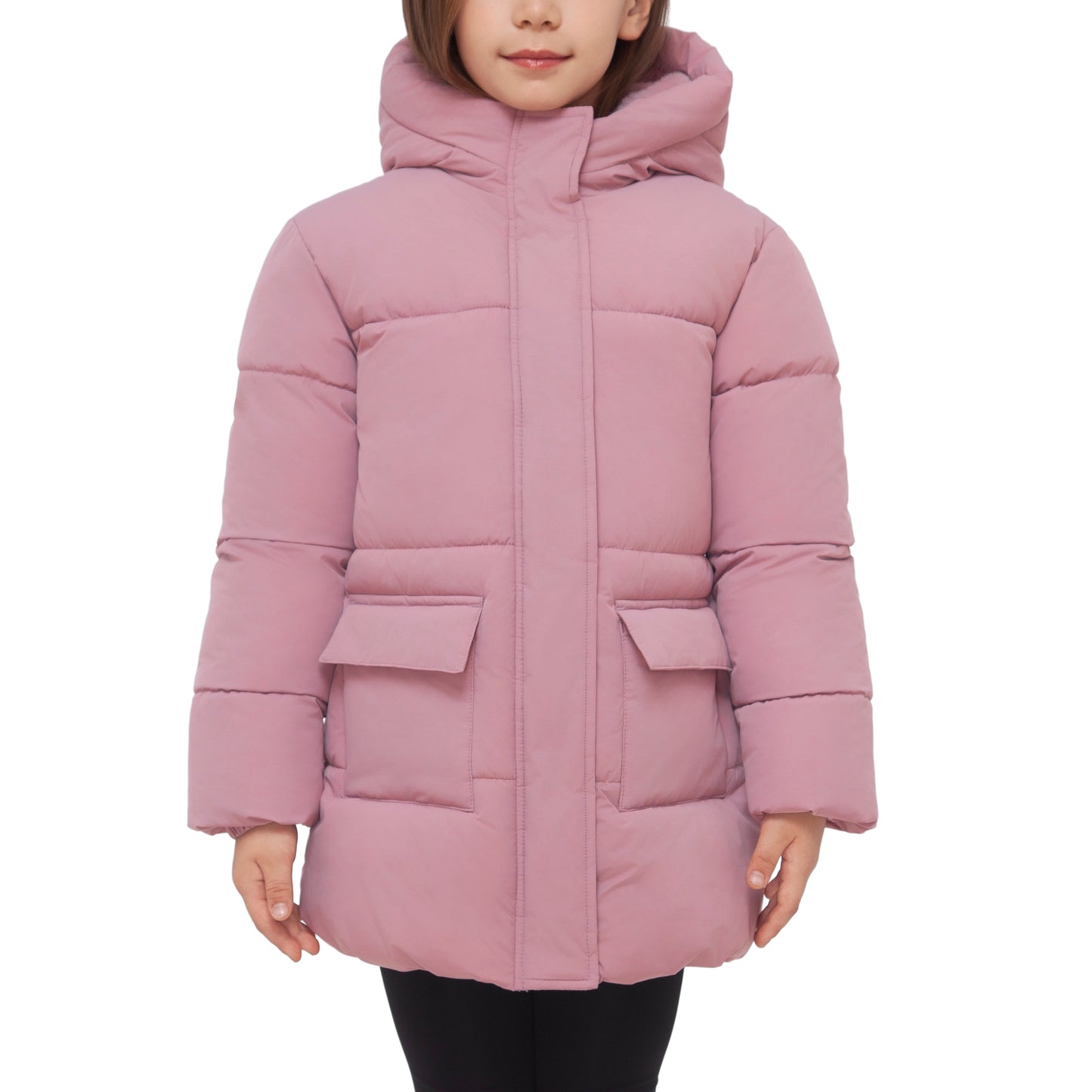 Rokka&Rolla Girls' Long Puffer Jacket with Soft Mini Fur Lined Hood - Pink
