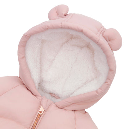 Rokka&Rolla Baby Girls Puffer Jacket Fleece Lined Bear Ears Puffer Jacket - Pink