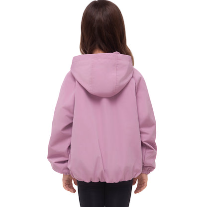 Girls Fleece Lining Jacket with Bubble Hem Snap Pockets Coat - Pink