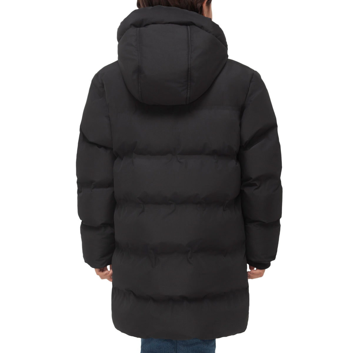 Rokka&Rolla Boys Long Seamless Puffer Jacket Fleece Lining Winter Coat - Black