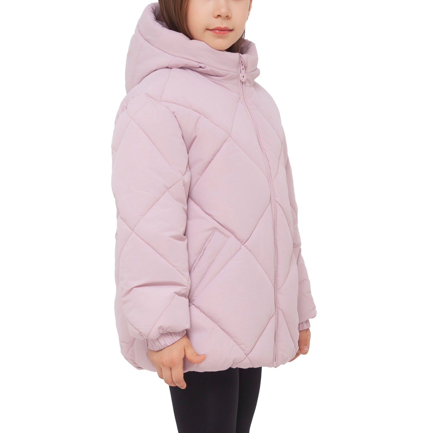 Girls Diamond Quilted Hooded Puffer Jacket - Pink