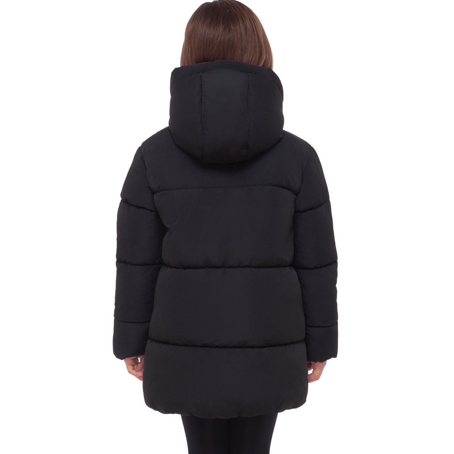 Rokka&Rolla Girls' Long Puffer Jacket with Soft Mini Fur Lined Hood - Black