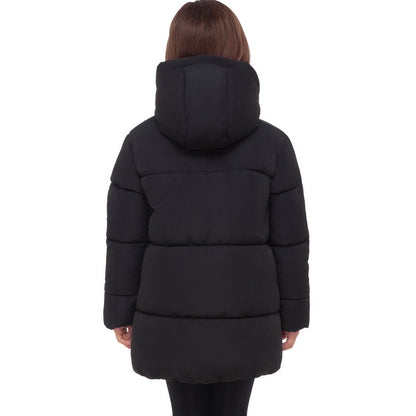 Rokka&Rolla Girls' Long Puffer Jacket with Soft Mini Fur Lined Hood - Black
