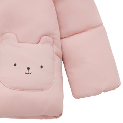 Rokka&Rolla Baby Girls Puffer Jacket Fleece Lined Bear Ears Puffer Jacket - Pink
