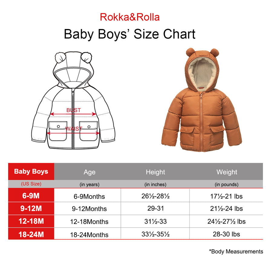 Baby Boys' Water-Resistant Sherpa Fleece Lined Puffer Jacket Winter Coat for Newborn Infants Toddler