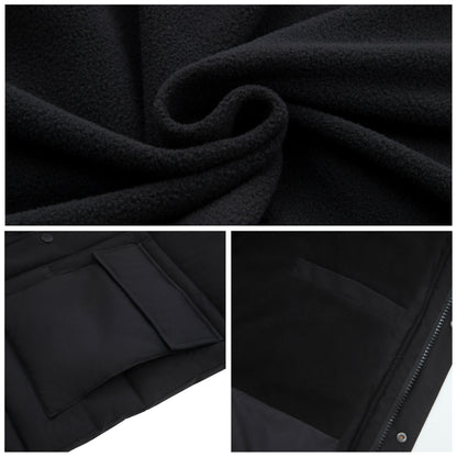 Men's Puffer Jacket Water-Resistant Fleece-Lined Winter Coat - Black