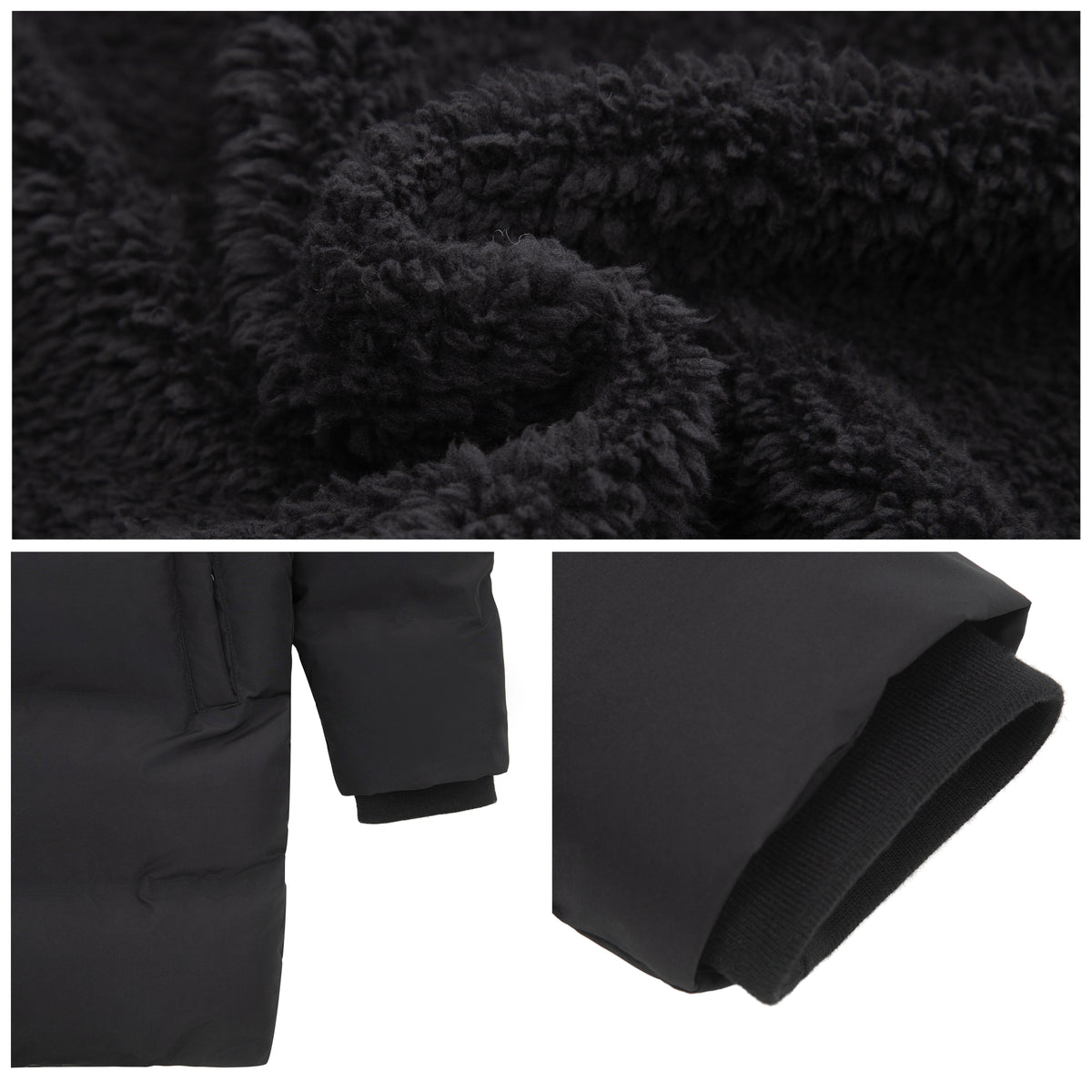 Rokka&Rolla Boys Long Seamless Puffer Jacket Fleece Lining Winter Coat - Black