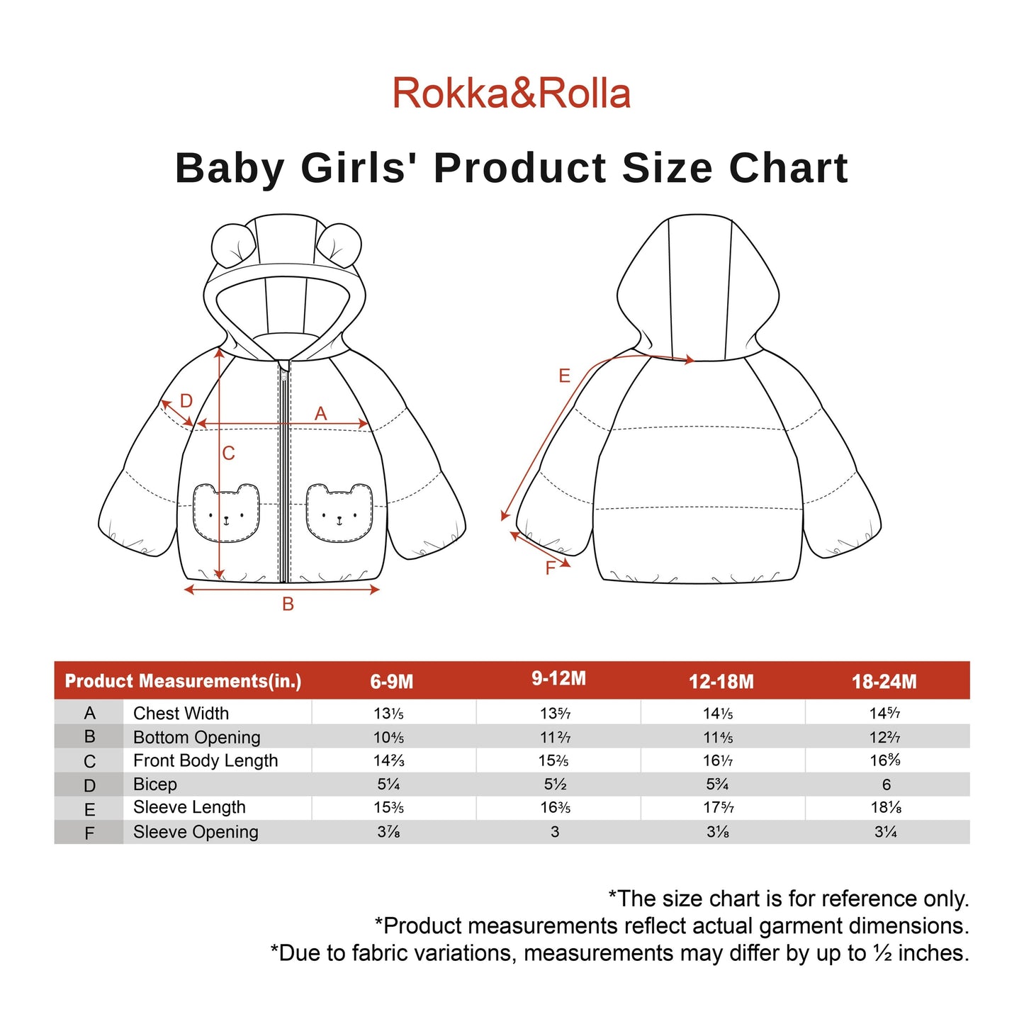 Rokka&Rolla Baby Girls Puffer Jacket Fleece Lined Bear Ears Puffer Jacket - Pink