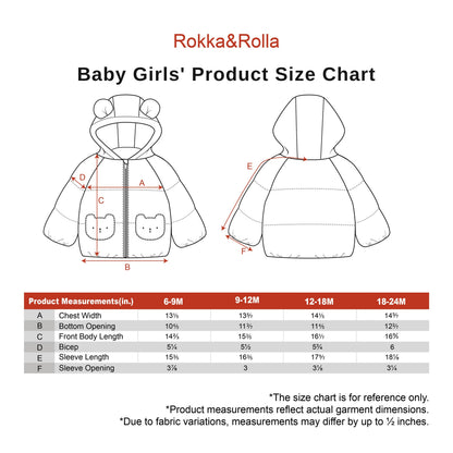 Rokka&Rolla Baby Girls Puffer Jacket Fleece Lined Bear Ears Puffer Jacket - Pink