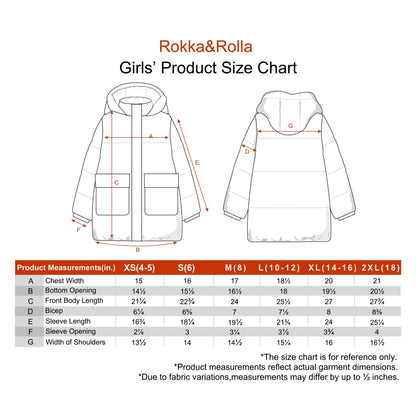 Rokka&Rolla Girls' Long Puffer Jacket with Soft Mini Fur Lined Hood - Black