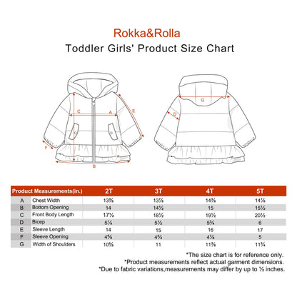 Toddler Girls Ruffle Hem Hooded Fleece Lined Puffer Jacket - Pink