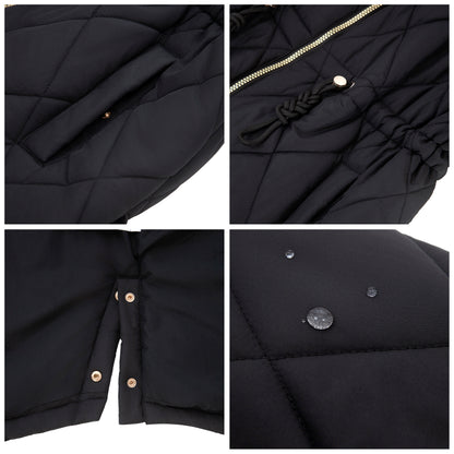 Women's Diamond Quilted Adjustable Hem and Waist Puffer Jacket - Black