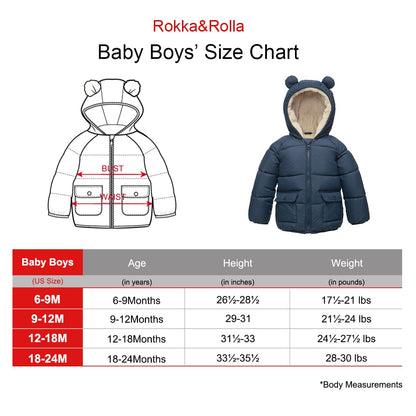 Baby Boys' Water-Resistant Sherpa Fleece Lined Puffer Jacket Winter Coat for Newborn Infants Toddler Coats & Jackets Rokka & Rolla