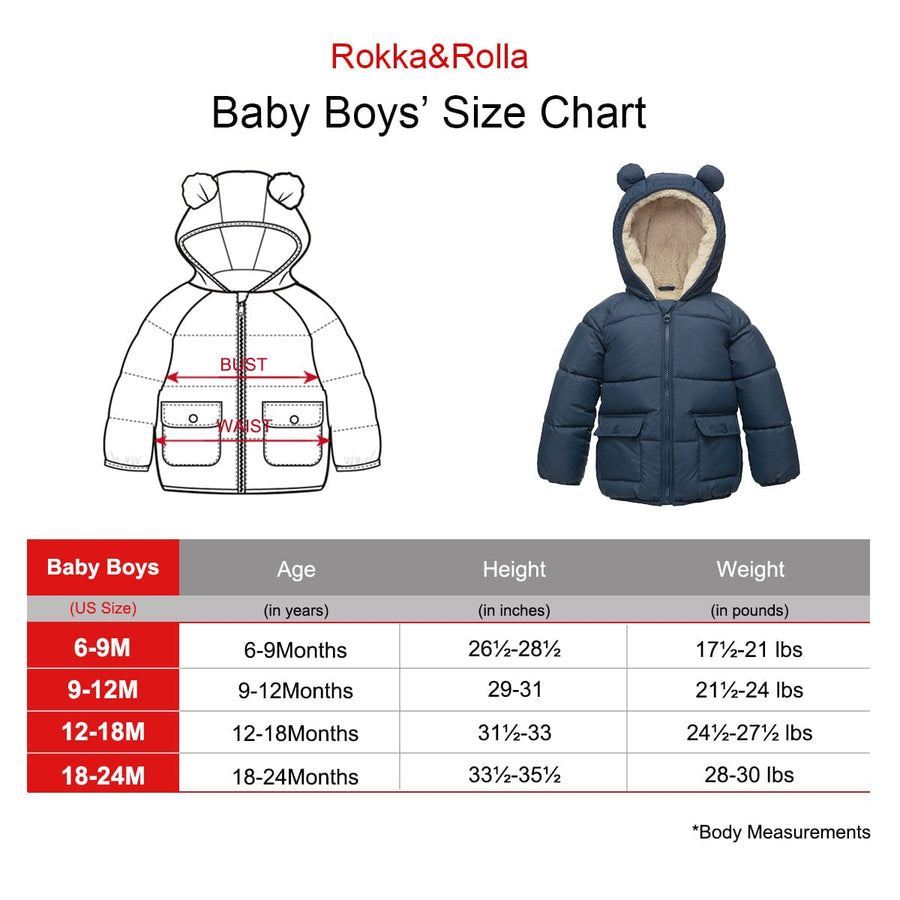 Baby Boys' Water-Resistant Sherpa Fleece Lined Puffer Jacket Winter Coat for Newborn Infants Toddler Coats & Jackets Rokka & Rolla