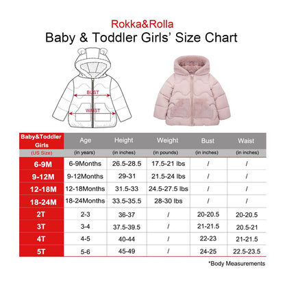Baby Girls' Water-Resistant Soft Mini Fur Lined Puffer Jacket for Newborn Infant Toddler (6-24M, 2T-5T) Coats & Jackets Rokka & Rolla