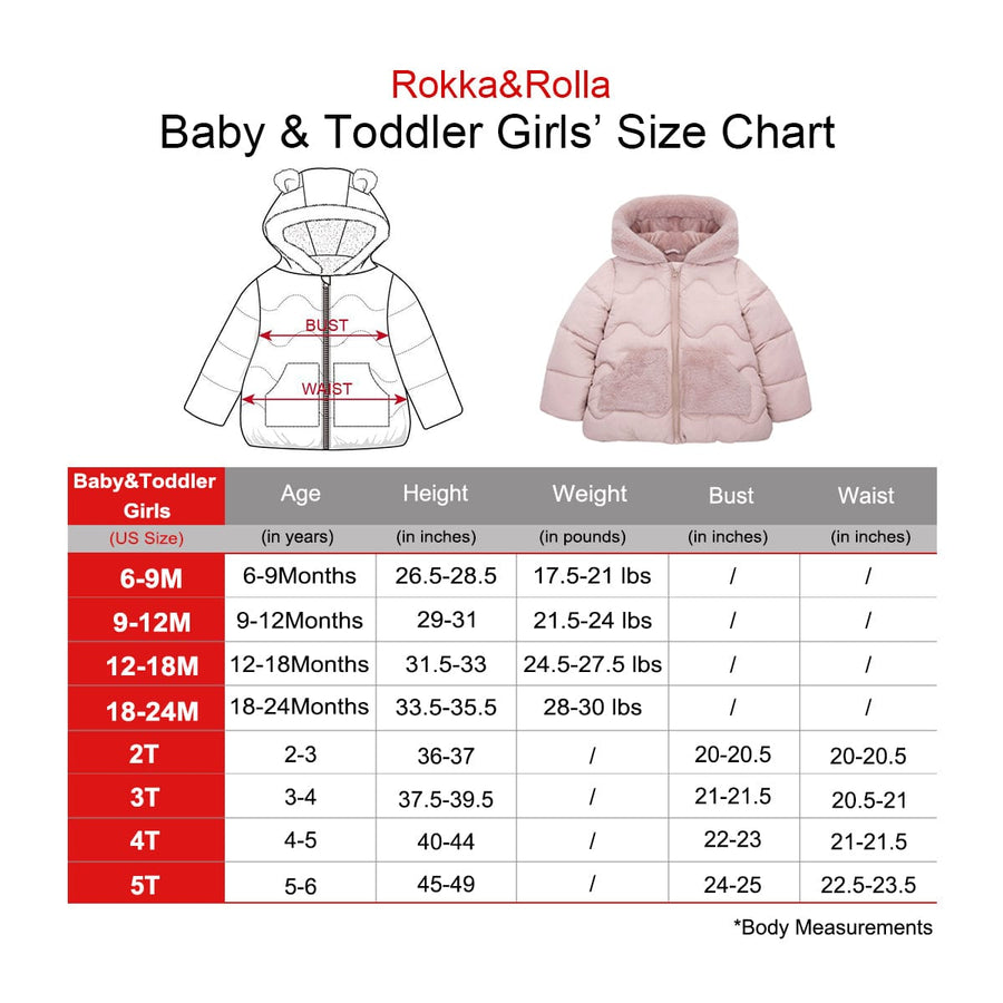 Baby Girls Water Resistant Soft Mini Fur Lined Puffer Jacket for Newborn Infant Toddler 6 24M 2T 5T Rokka Rolla