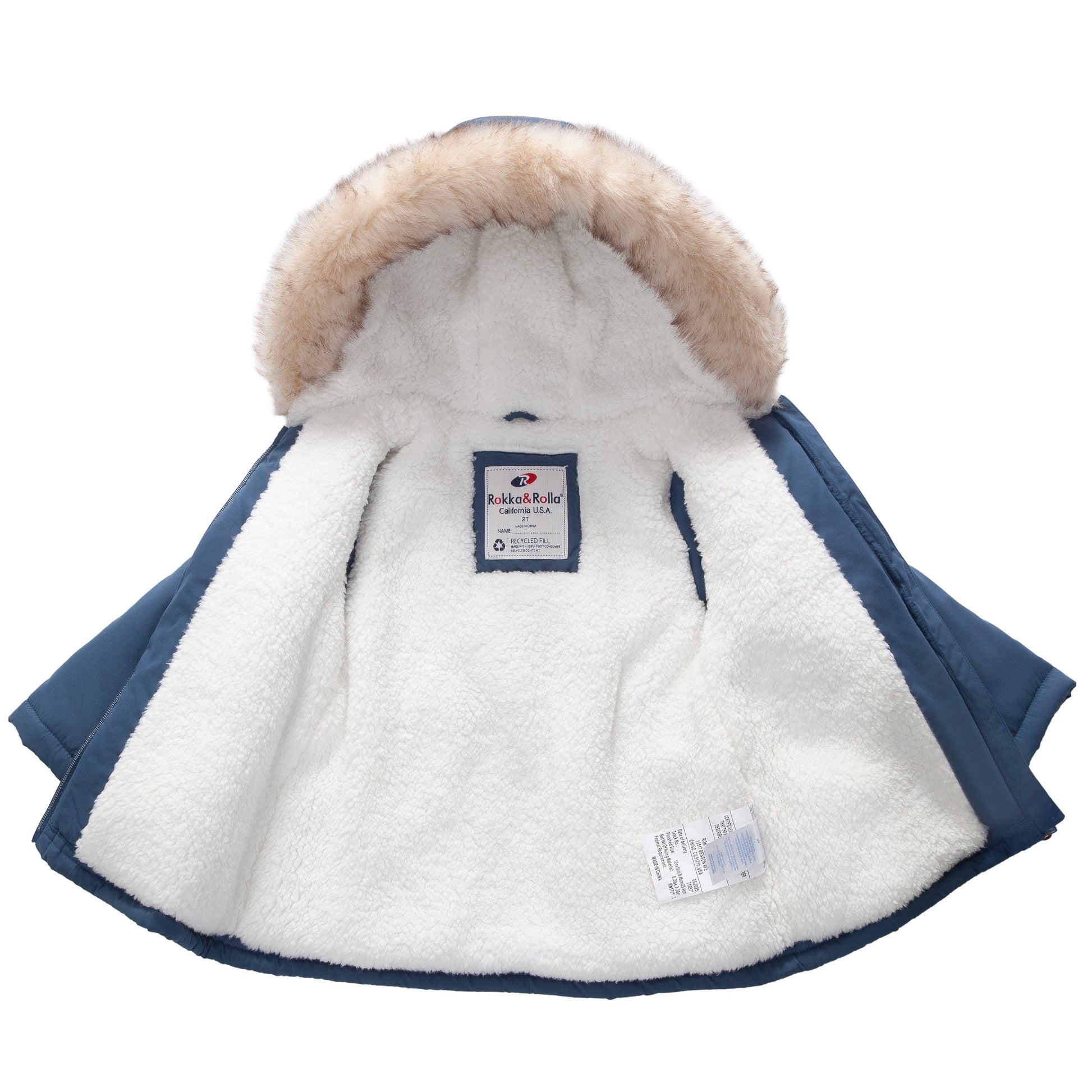 Girls' Parka Jacket Winter Coat Faux Fur Insulated Hood Rokka&Rolla