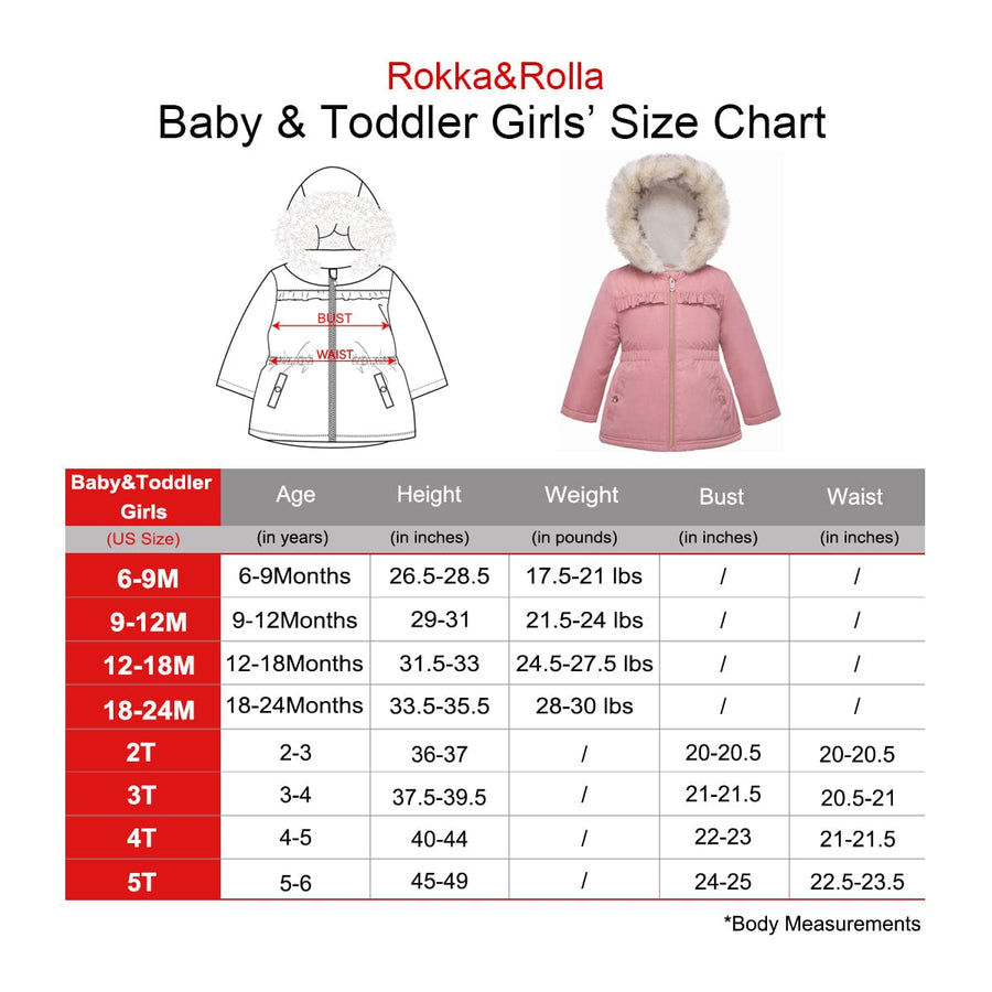 Baby Toddler Girls' Water-Resistant Puffer Jacket Sherpa Fleece Lined Parka Coat (6-24M, 2T-4T) Coats & Jackets Rokka & Rolla