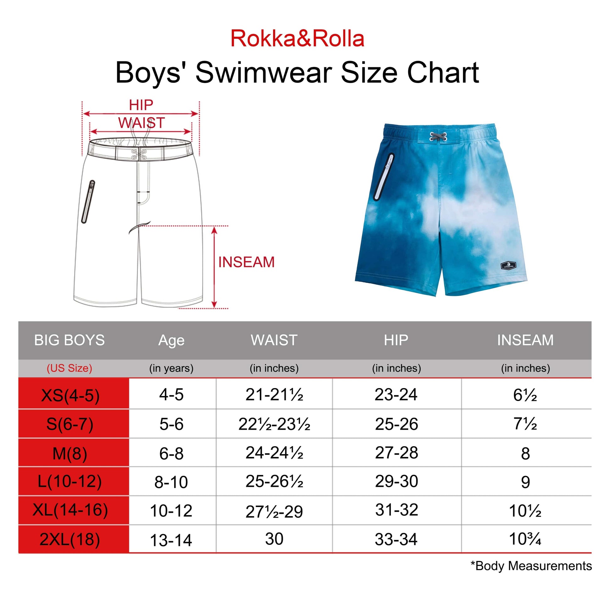 Boys' 4-Way Stretch Mesh Lined Swim Trunks Swimwear Rokka & Rolla