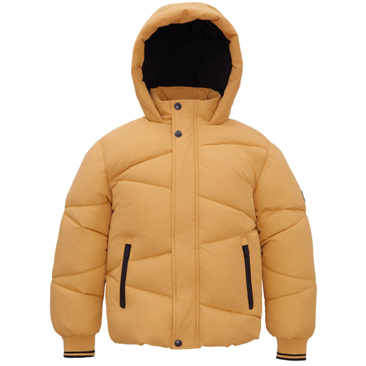 Boys' Hooded Puffer Jacket Water Resistant Warm Insulated Winter Coat - Amber Yellow Coats & Jackets XS Rokka&Rolla